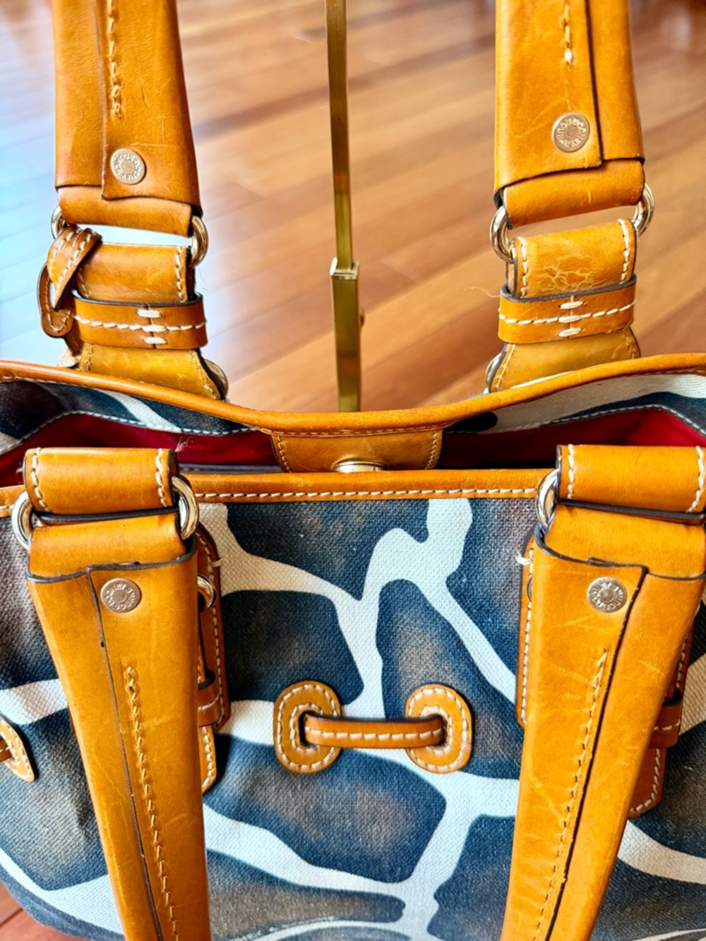 Dooney & Bourke Serengeti Giraffe Canvas Tote with Leather Handles and Trim - Picture 9 of 15